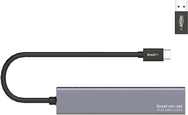 INTOPIC 廣鼎 USB3.2&RJ45鋁合金集線器, 金屬灰, 1個