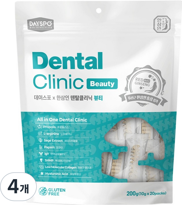 데이스포 강아지 한삼인 덴탈클리닉 덴탈껌 20p, 200g, 4개, 뷰티 피부