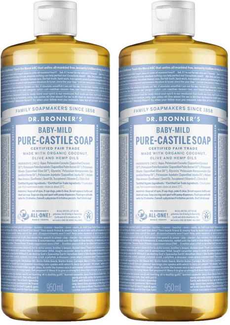 닥터브로너스 베이비 마일드 퓨어 캐스틸 솝 페이스 앤 바디워시, 950ml, 2개