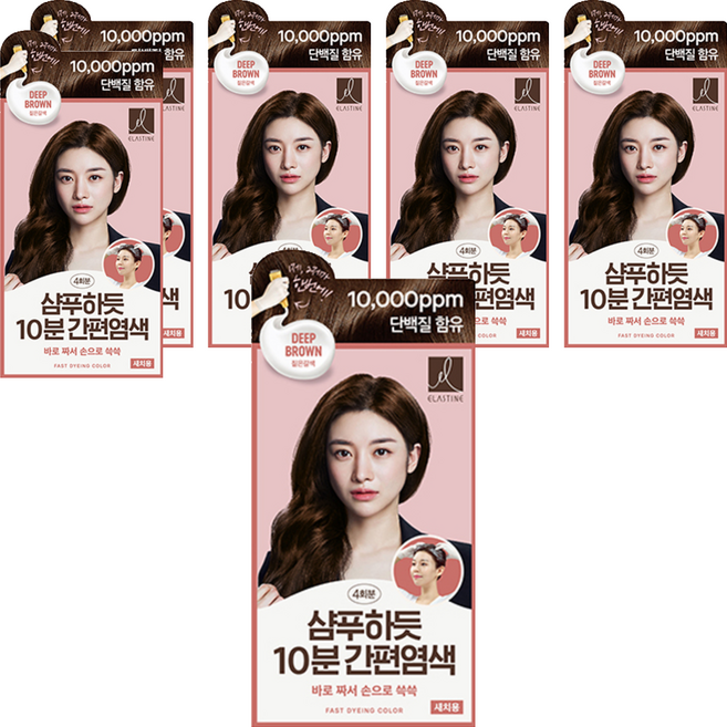 엘라스틴 샴푸하듯 10분 간편 염색제, 짙은갈색, 6개