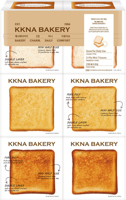 깨끗한나라 깨나베이커리 미니 미용티슈 2겹, 230매, 6개