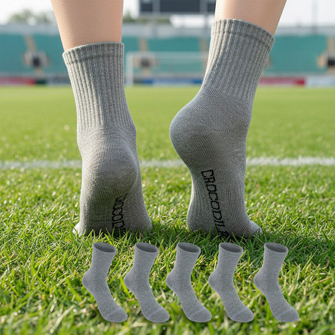 크로커다일 작은발부터 큰발까지 기능성 쿨베리 스포츠 중목 양말 CD398, 그레이, 5개