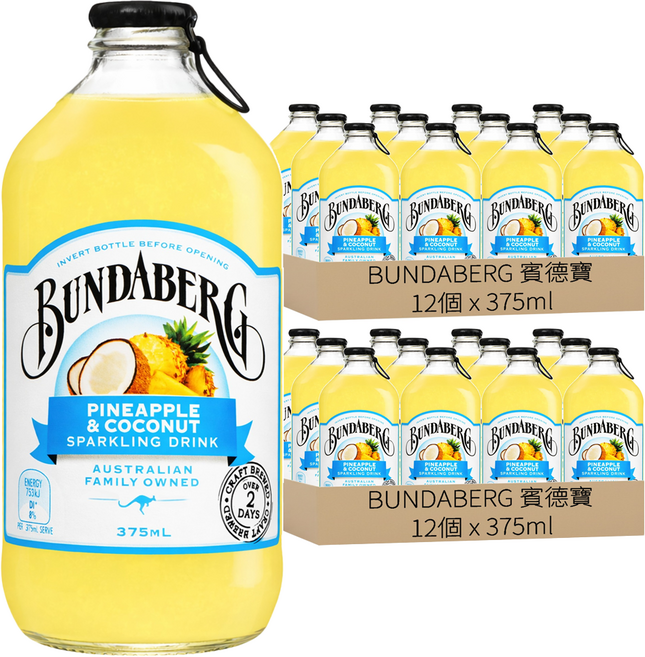 BUNDABERG 賓德寶 鳳梨椰子風味氣泡飲, 24個, 375ml