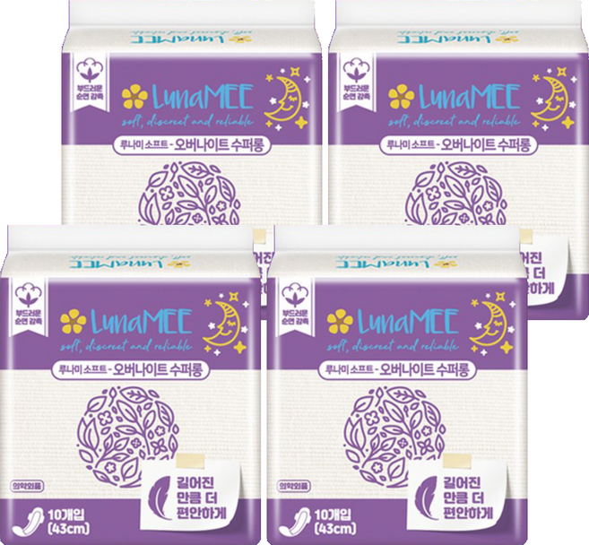 루나미 소프트 국내산 오버나이트 수퍼롱 날개형, 패드형, 10개입, 4개