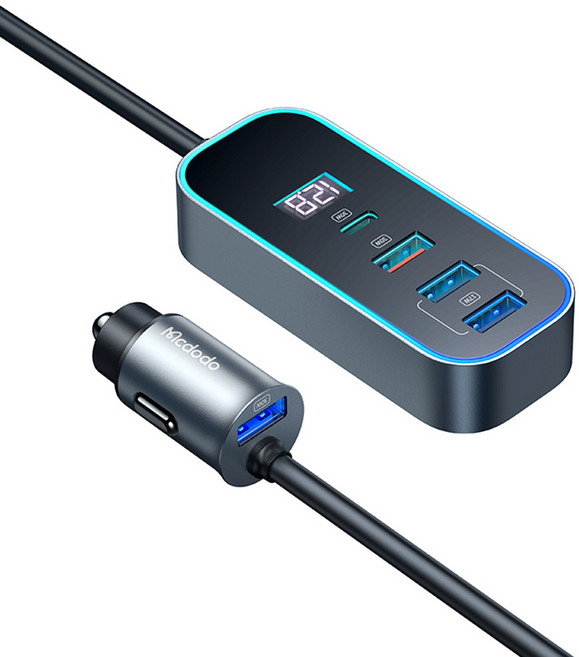 맥도도 100W 디스플레이 5포트 차량용 멀티 고속 충전기, CC-1900, 딥그레이