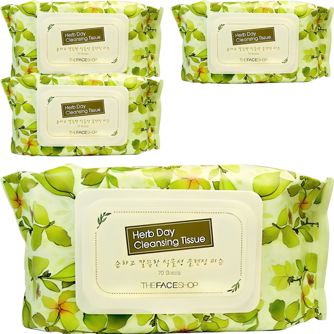 더페이스샵 허브데이 클렌징 티슈, 70매입, 4개