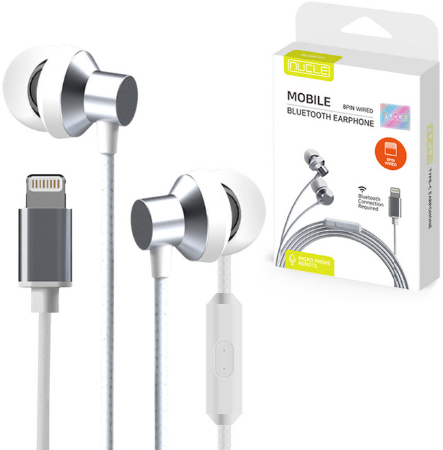 뉴클 아이폰 8핀 모바일 이어폰 NCME-02 실버화이트