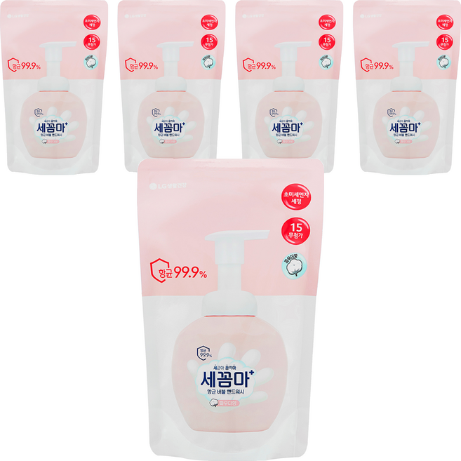 세균아꼼짝마 항균 버블 핸드워시 파우더향 리필, 200ml, 5개