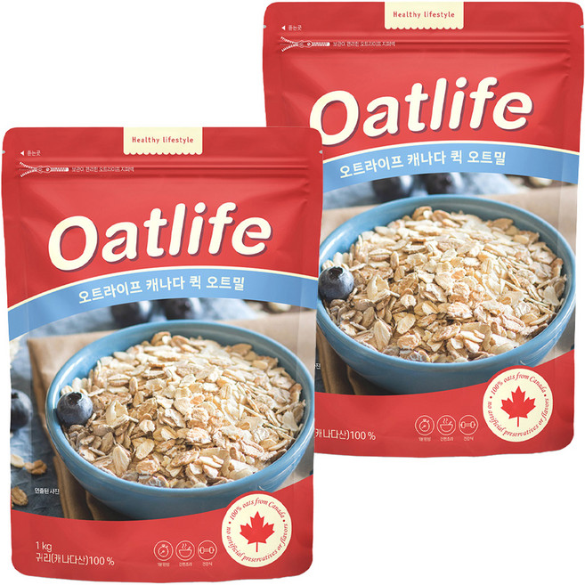 오트라이프 캐나다 퀵 오트밀, 1kg, 2개