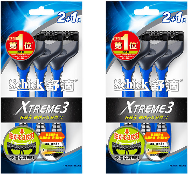 Schick 舒適牌 超鋒3輕便型刮鬍刀 獨特彈性3刀片 剃鬚更順滑, 3支, 2包
