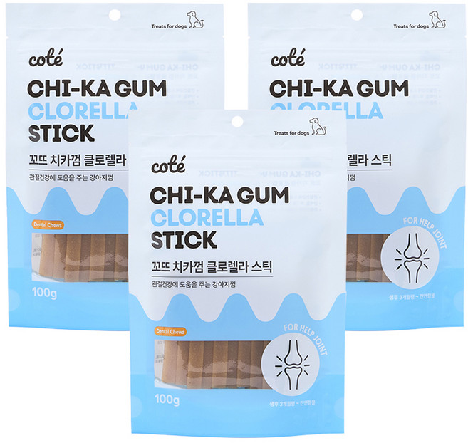 꼬뜨 강아지 치카껌 스틱, 클로렐라, 100g, 3개