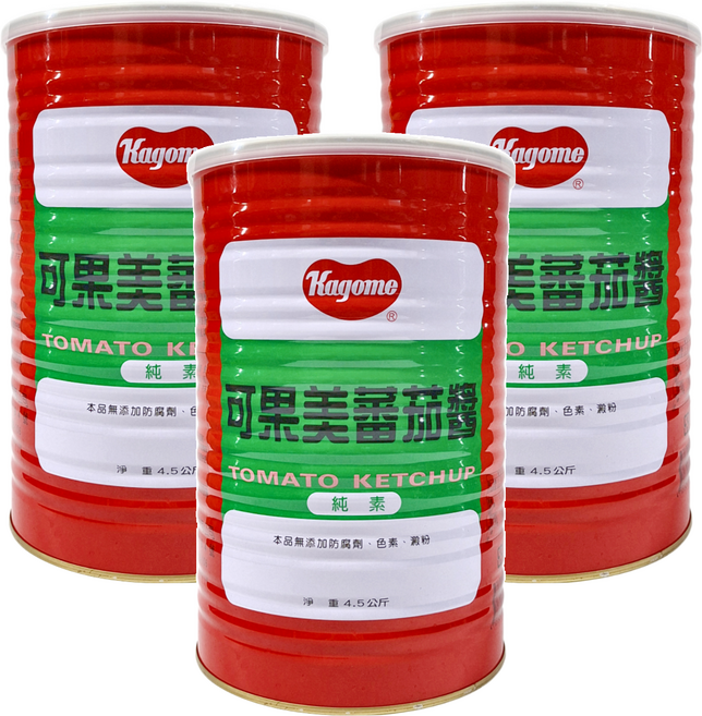 KAGOME 可果美 蕃茄醬 純素, 4.5kg, 3桶
