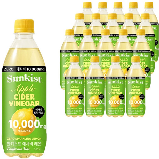 썬키스트 애사비 제로 탄산음료 레몬, 500ml, 20개