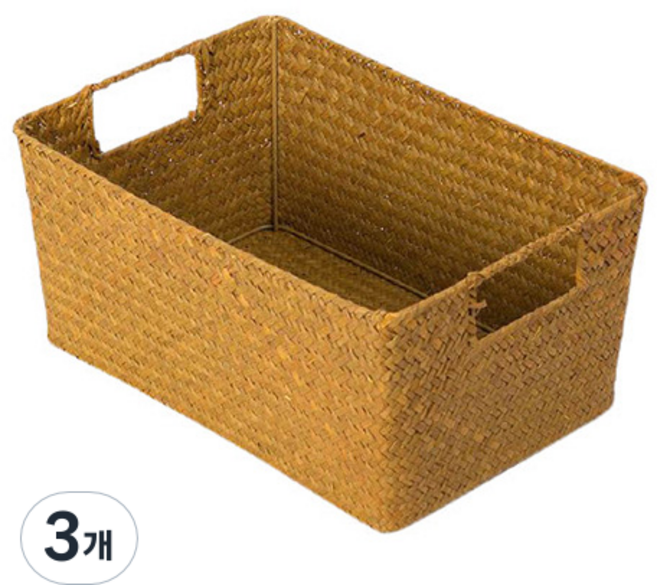 달빛마켓 사각 손잡이 라탄 바구니, 내추럴, 3개