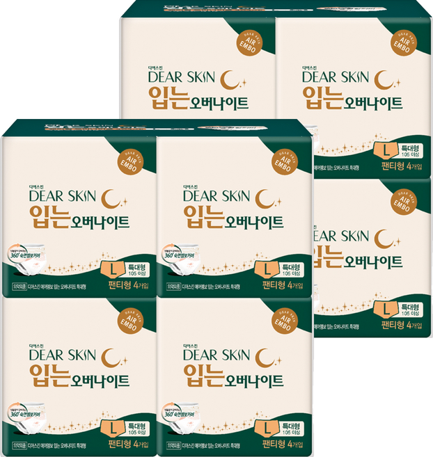 디어스킨 에어엠보 입는 오버나이트, 특대형, 4개입, 8개