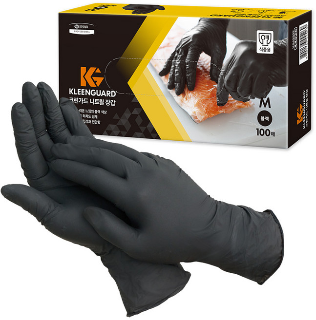 유한킴벌리 크린가드 니트릴 장갑 100p, 블랙, M, 1개