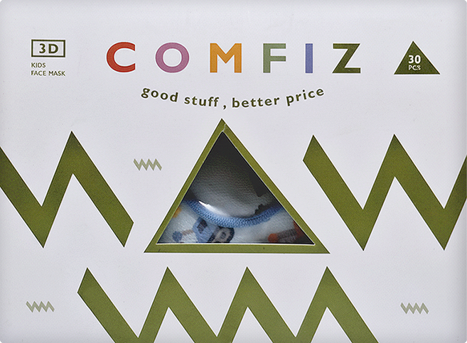 COMFIZ 康菲 3D 兒童醫療口罩 10 x 13cm 7-12歲適用, 30片, 1盒, 捍衛戰士 淺藍色
