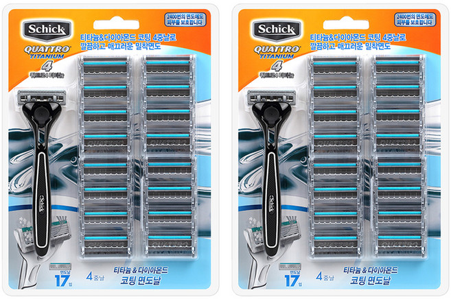 쉬크 쿼트로 4 티타늄 면도기 + 여분날 16p 세트, 2세트