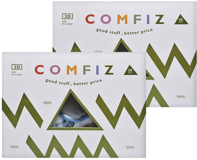 COMFIZ 康菲 3D 兒童醫療口罩 10 x 13cm 7-12歲適用, 30片, 2盒, 捍衛戰士 淺藍色