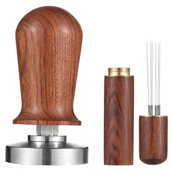 Couselect 304不鏽鋼咖啡壓粉器 + 咖啡布粉針 51 x 51 x 95mm, 木頭色, 1組