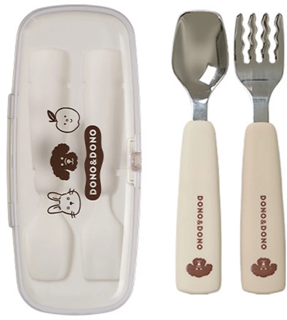 도노도노 유아용 맘마존 자기주도 스푼포크세트, 퍼피베이지, 스푼 + 포크 + 케이스, 1개 - 쿠팡