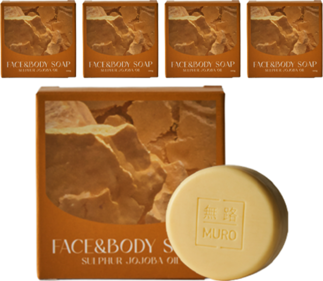 MURO 無路 硫磺荷荷巴油五穀香皂, 75g, 5入