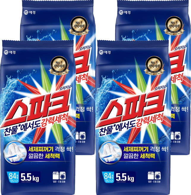 스파크 오리지널 분말세제 본품, 5.5kg, 4개