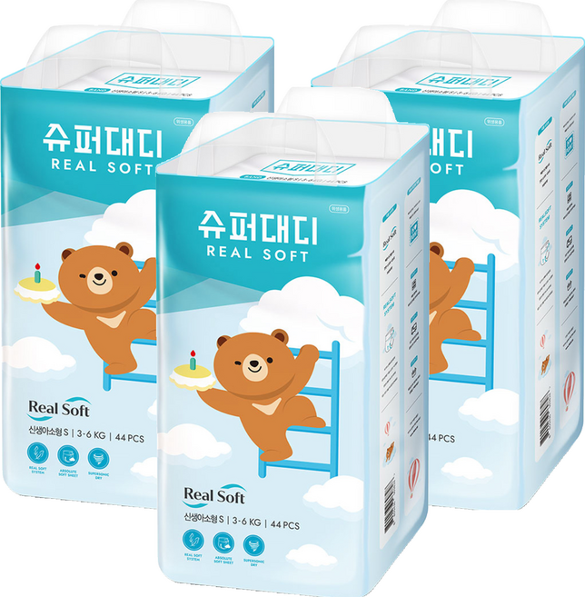 슈퍼대디 리얼소프트 밴드형 기저귀 신생아, 신생아용(NB), 132매