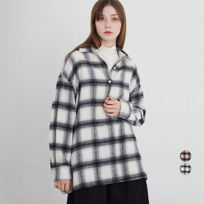 ELLE PARIS 루즈핏 체크 플라넬 셔츠