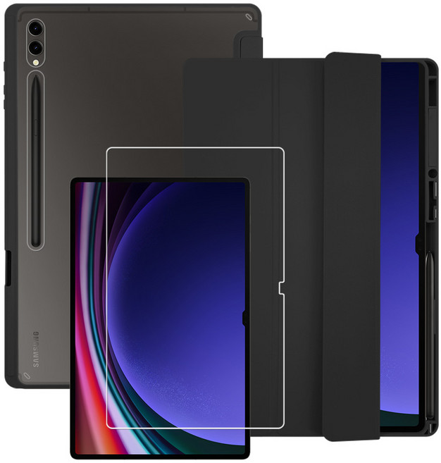 라이노핏 클리어쉴드 플러스 태블릿 케이스 + 강화유리 세트, 블랙(케이스), 1세트