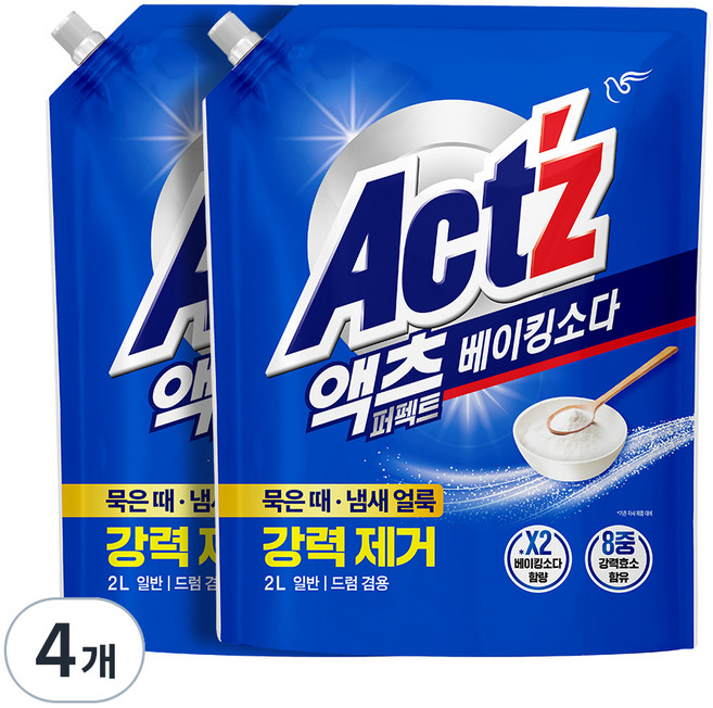 액츠 퍼펙트 베이킹소다 액상세제 리필, 2L, 4개