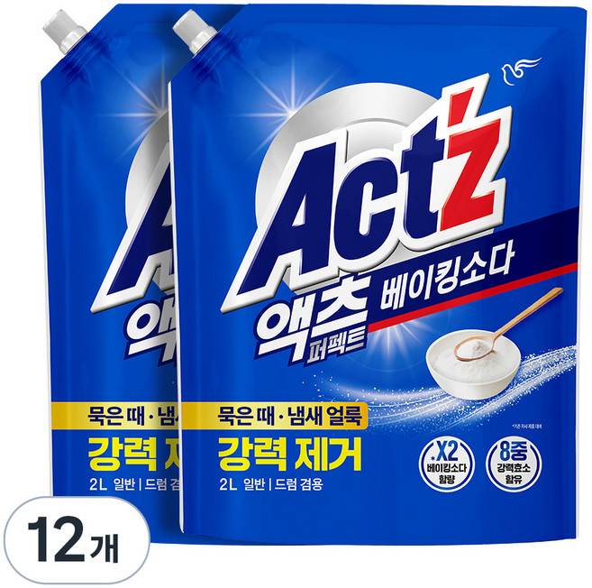 액츠 퍼펙트 베이킹소다 액상세제 리필, 2L, 12개