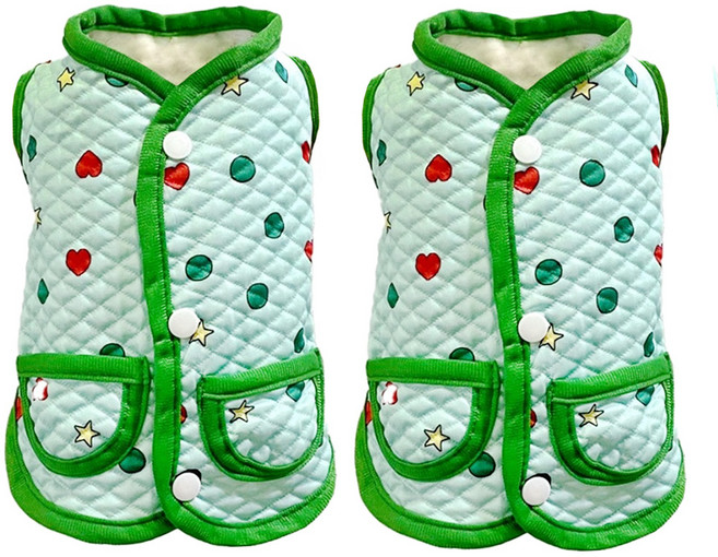 SassyDog 菱格風 毛絨馬甲保暖衣 犬用, 綠色, 2件