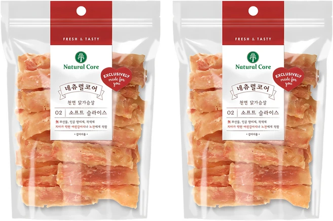 네츄럴코어 강아지 소프트 슬라이스 건조 간식, 닭가슴살, 180g, 2개 - 쿠팡