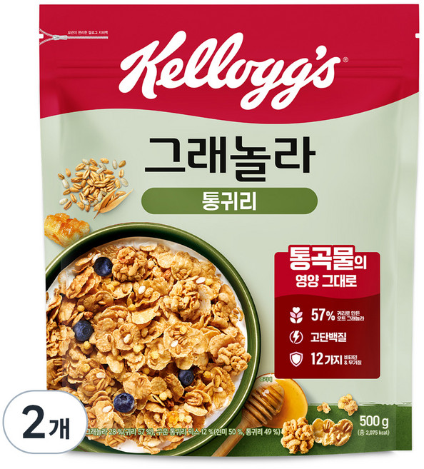 켈로그 통귀리 그래놀라 시리얼, 500g, 2개