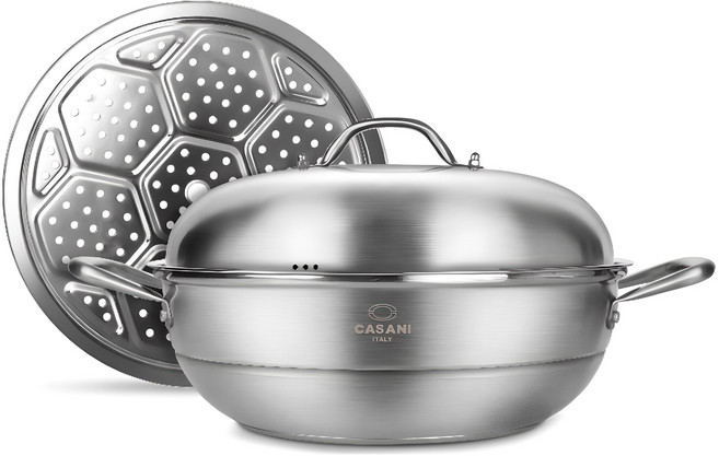 까사니 그랜드 IH 파티팬 + 스텐 찜판 + 돔형 뚜껑, 34cm, 1개