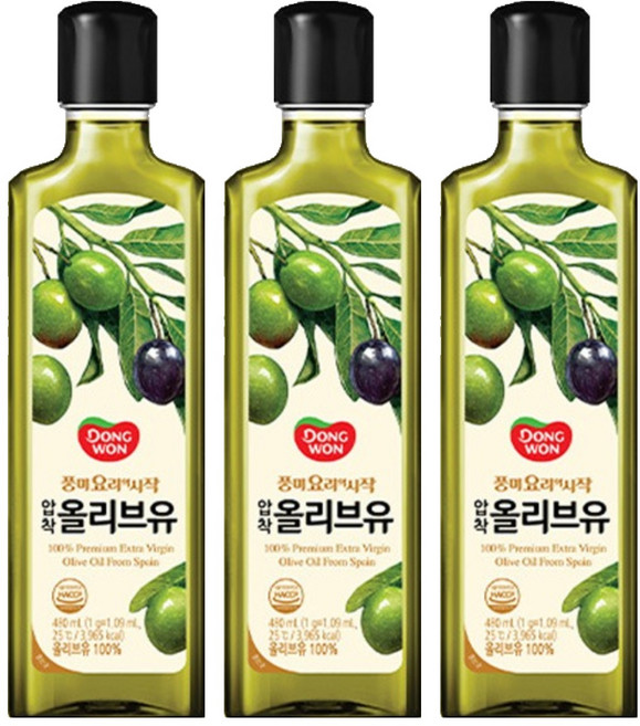 동원 압착 올리브유, 3개, 480ml