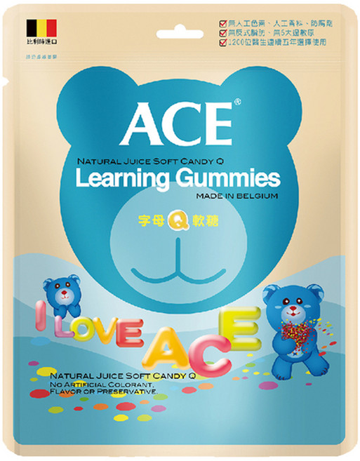 ACE字母Q軟糖 字母數字造型 植物萃取 綜合水果口味, 240g, 1包