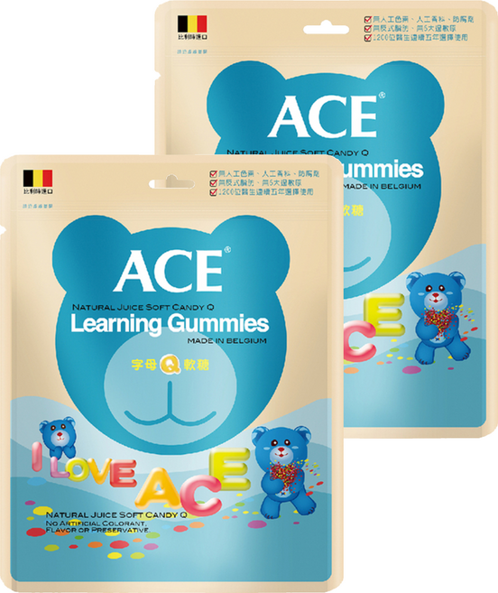ACE字母Q軟糖 字母數字造型 植物萃取 綜合水果口味, 240g, 2包