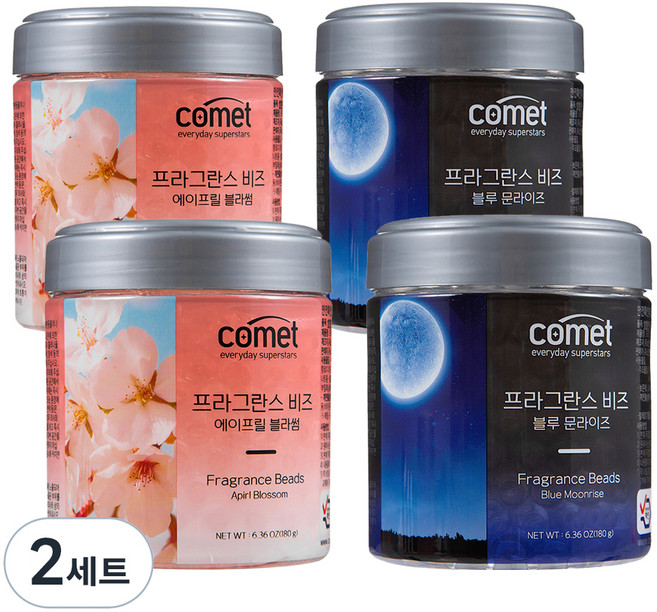 코멧 프라그란스비즈 차량용 방향제 180g x 2p, 블루문라이즈 + 에이프릴블라썸, 2개
