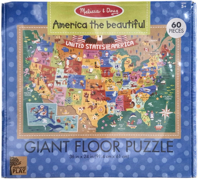 Melissa&Doug 瑪莉莎 NP地板拼圖5歲 美國地圖, 60片, 1組