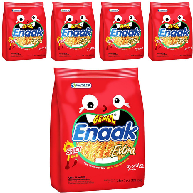GEMEZ Enaak 韓式小雞麵 辣味 3包, 84g, 5袋