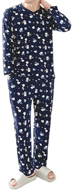 모띠마마 남성용 캐릭터 피치기모 긴팔 파자마 상하의 세트