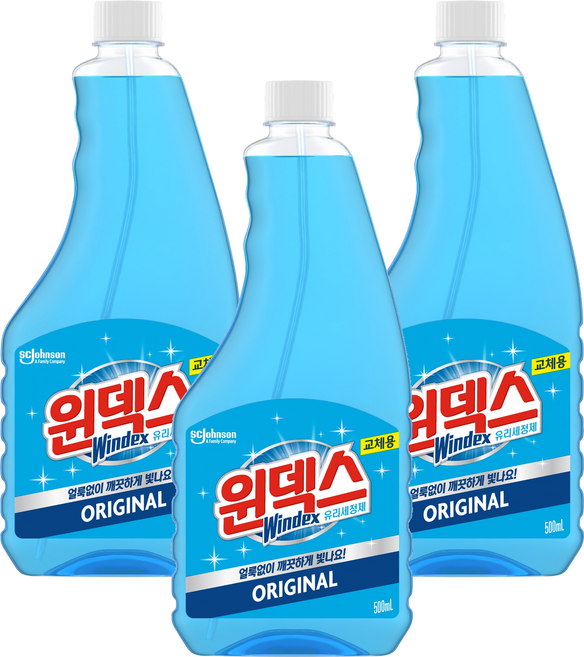 윈덱스 유리세정제 리필, 500ml, 3개