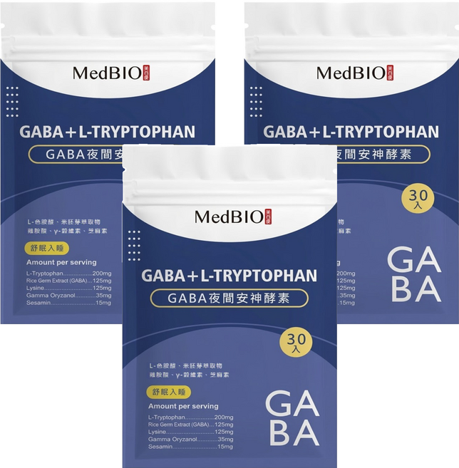 MedBIO 美百優 GABA夜間安神酵素膠囊, 500mg, 30顆, 3包