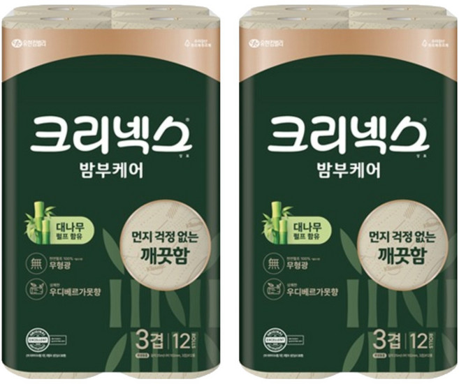 크리넥스 3겹 밤부케어 화장지, 25m, 12개입, 2개