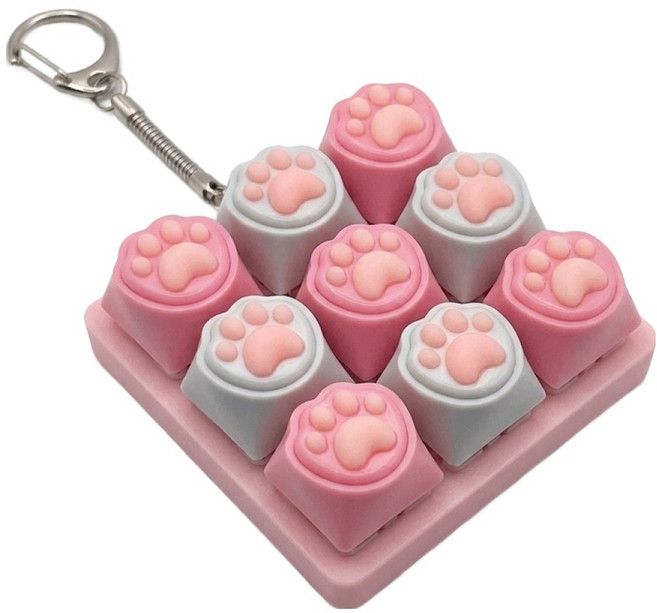 마라나타 고양이 발바닥 9키 실리콘 키캡 + 스트랩 피젯스틱 세트, 9키 라이트 핑크 케이스 실리콘 고양이 발바닥 핑크 화이트 실리콘 스트랩, 1세트