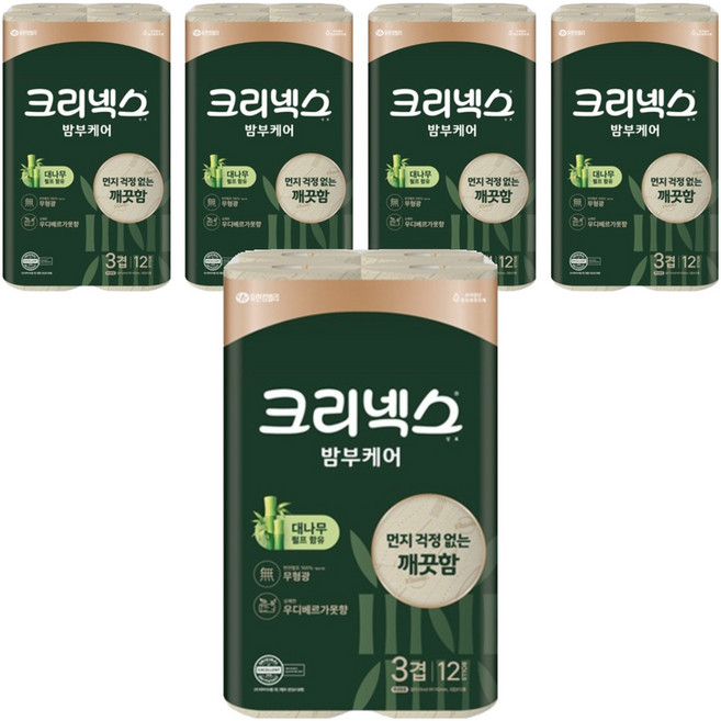 크리넥스 3겹 밤부케어 화장지, 25m, 12개입, 5개