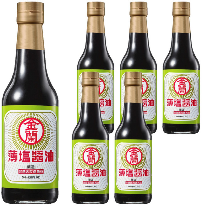 金蘭 薄鹽醬油 減鹽香馥 台灣製造, 500ml, 6瓶