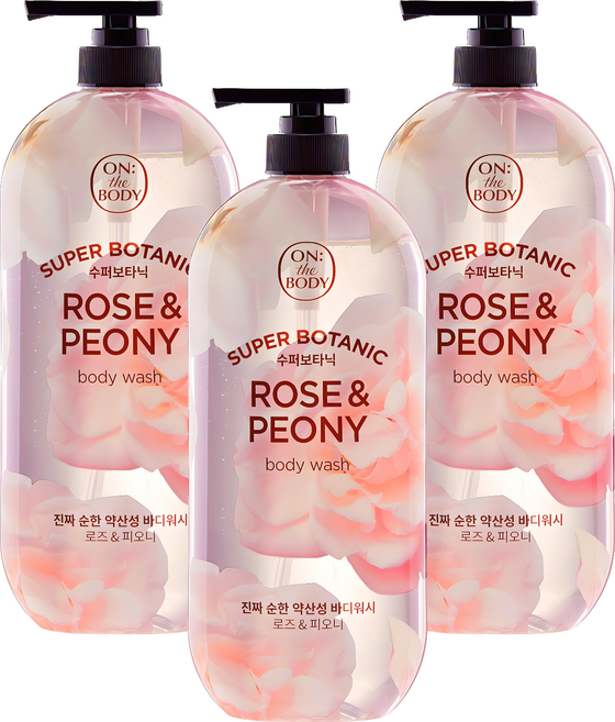 온더바디 수퍼보타닉 바디워시 로즈 앤 피오니향, 900g, 3개